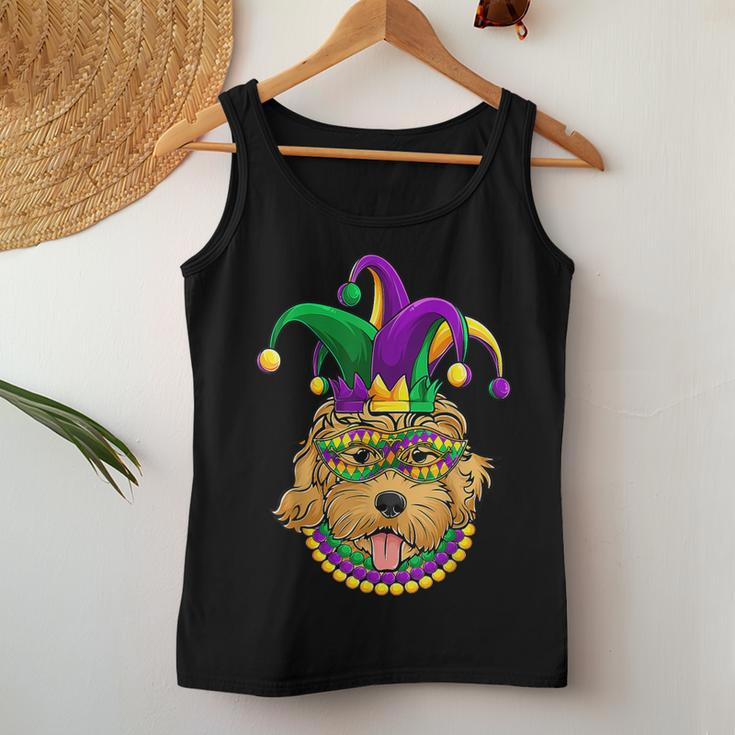 Funny Mardi Gras Dog Apparel Golden Doodle Dog Mom Dad V2 Women Tank Top Basic Casual Daily Weekend Graphic Funny Gifts