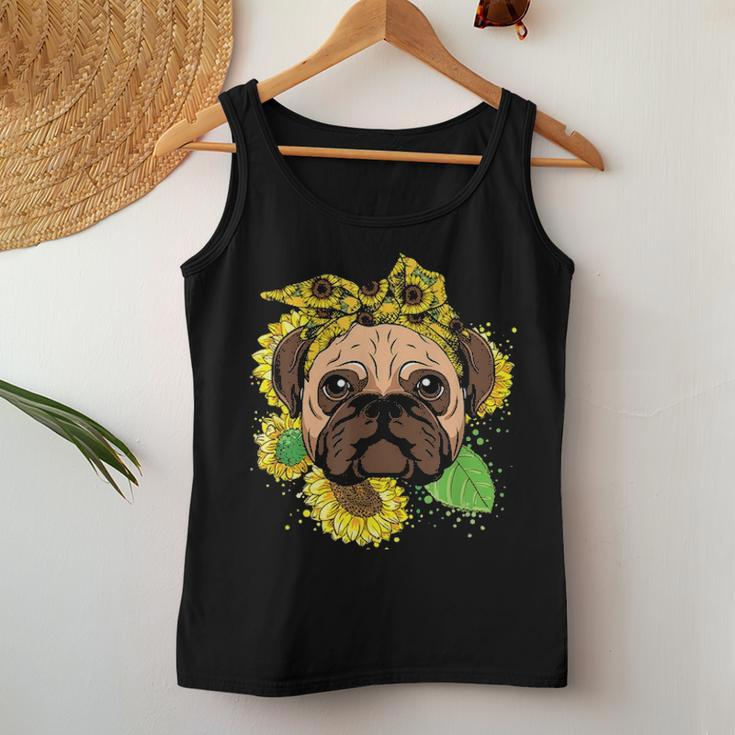 Funny Pug Dog Mom Sunflower Head Bandana Womens Girls Gift Women Tank Top Basic Casual Daily Weekend Graphic Funny Gifts