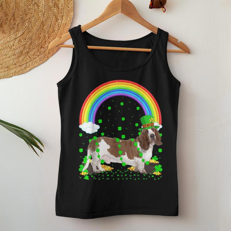 Funny Shamrock Vintage Rainbow Basset Hound St Patricks Day Women Tank Top Basic Casual Daily Weekend Graphic Personalized Gifts