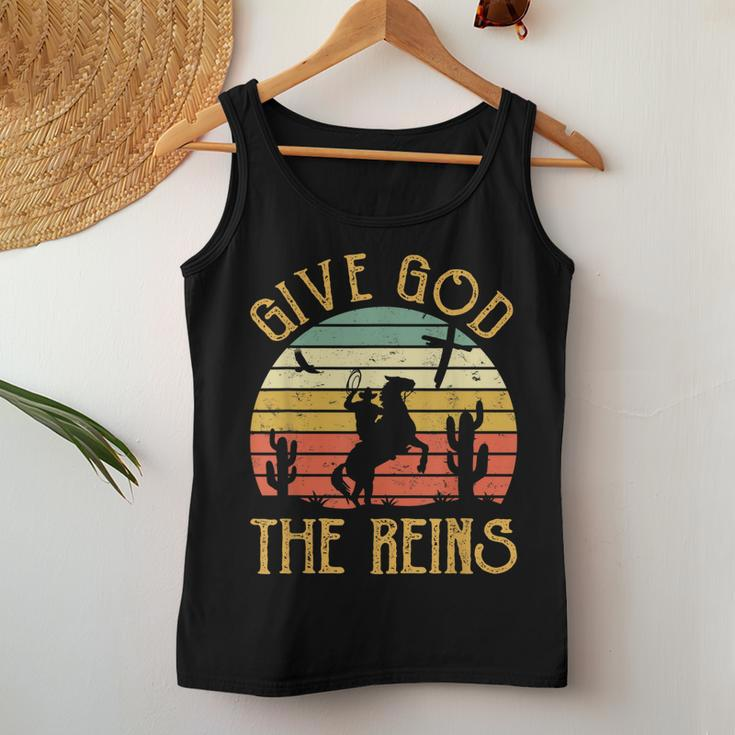 Give God The Reins Funny Cowboy Riding Horse Christian Women Tank Top Basic Casual Daily Weekend Graphic Funny Gifts