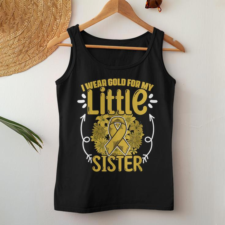Gold For Little Sister Gold Ribbon Childhood Cancer Women Tank Top Unique Gifts