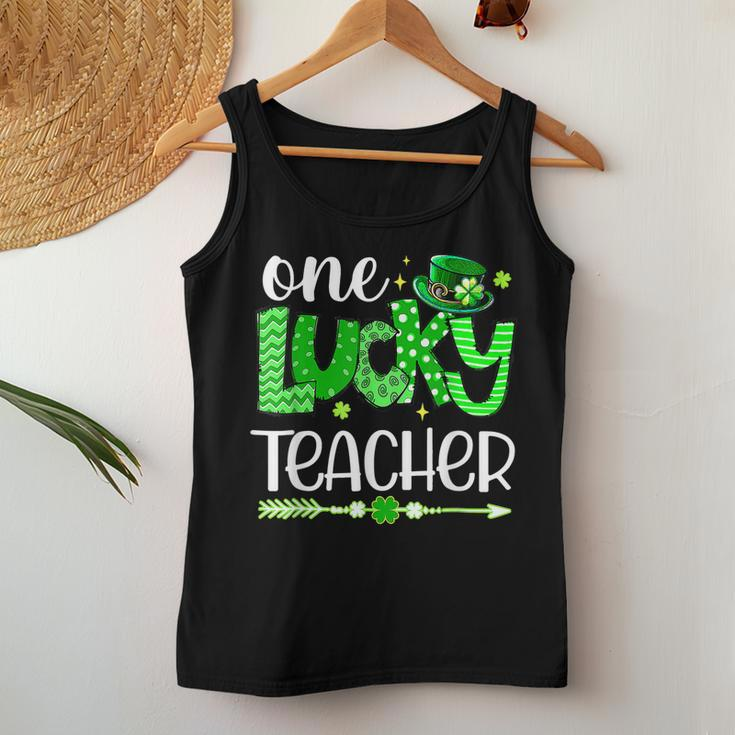 Green Leopard Shamrock One Lucky Teacher St Patricks Day Women Tank Top Basic Casual Daily Weekend Graphic Funny Gifts