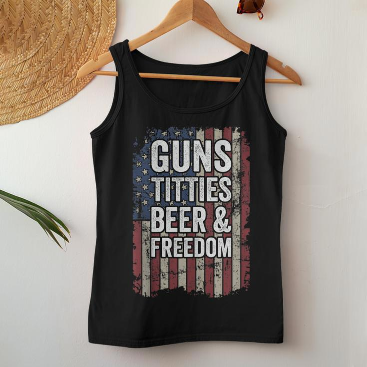 Guns Titties Beer & Freedom - Funny Mens Gun Drinking Joke Women Tank Top Basic Casual Daily Weekend Graphic Funny Gifts