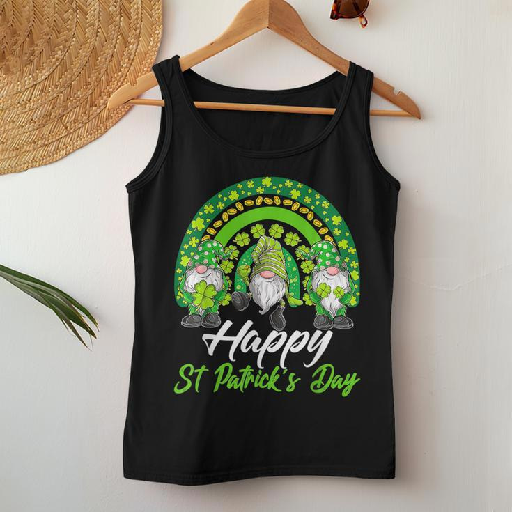 Happy St Patricks Day Shamrock Rainbow Three Gnomes Lucky Women Tank Top Basic Casual Daily Weekend Graphic Funny Gifts