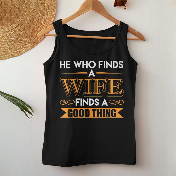 He Who Finds A Wife Finds A Good Thing Matching Couple Women Tank Top Basic Casual Daily Weekend Graphic Funny Gifts