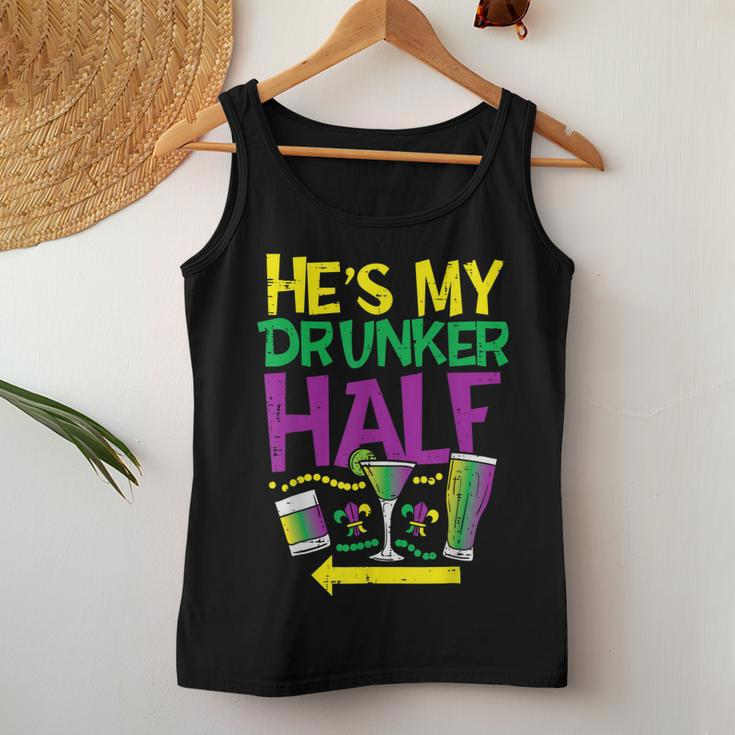 Hes My Drunker Half Matching Couple Girlfriend Mardi Gras Women Tank Top Basic Casual Daily Weekend Graphic Personalized Gifts