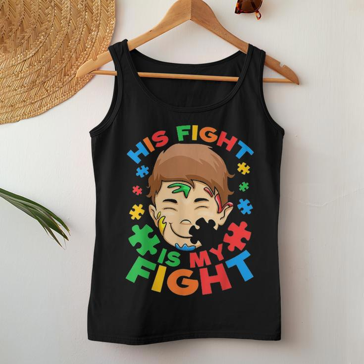 His Fight Is My Fight Autism Awareness Mom Dad Autism Women Tank Top Basic Casual Daily Weekend Graphic Funny Gifts