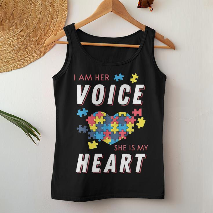 I Am Her Voice And She Is My Heart Autism Mom Or Dad Women Tank Top Basic Casual Daily Weekend Graphic Funny Gifts
