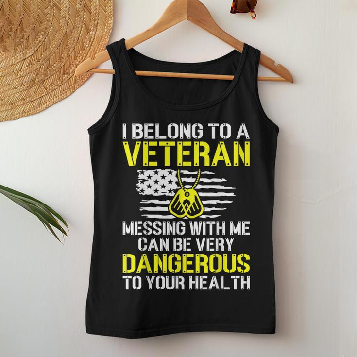 I Belong To A Veteran Funny Veterans Wife Husband Spouse Women Tank Top Basic Casual Daily Weekend Graphic Funny Gifts