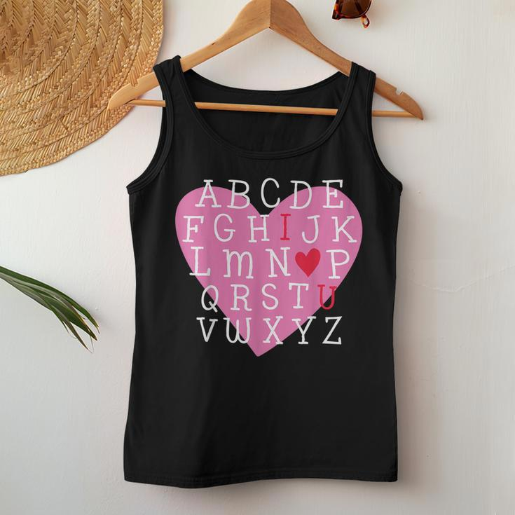 I Love You Valentines Day Alphabet Teacher Student School Women Tank Top Basic Casual Daily Weekend Graphic Funny Gifts