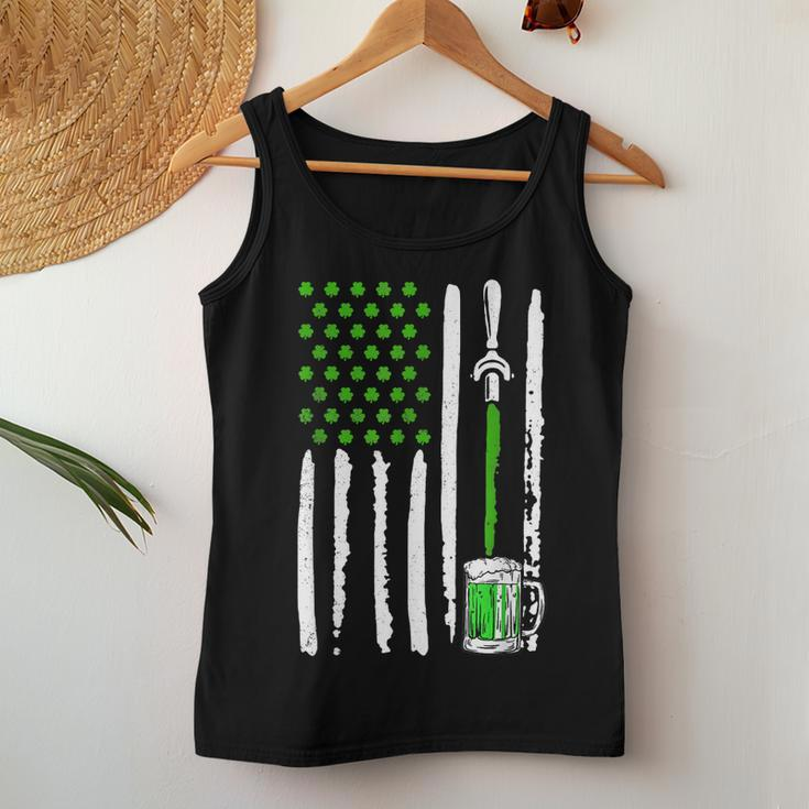 Irish American Flag Draft Beer Shamrock St Patricks Day Women Tank Top Basic Casual Daily Weekend Graphic Funny Gifts