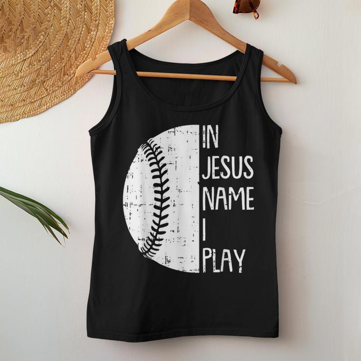 In Jesus Name Christmas Christian I Play Baseball Player Women Tank Top Unique Gifts
