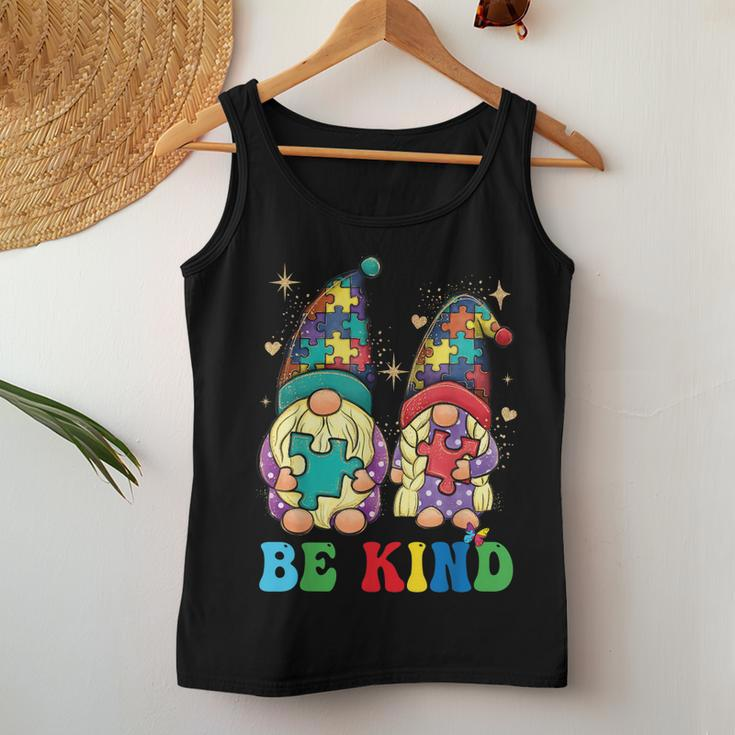 Be Kind Autism Gnomes Sunflower Autism Awareness Month 2023 Women Tank Top Unique Gifts