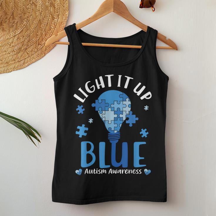 Light Up Blue Autism Awareness Month Puzzle Kids Mom Dad Women Tank Top Unique Gifts