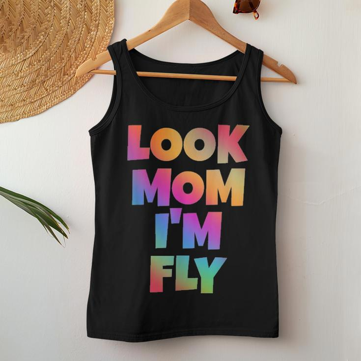 Look Mom Im Fly Hip Hop Style Rainbow Letters Aesthetic Women Tank Top Basic Casual Daily Weekend Graphic Funny Gifts