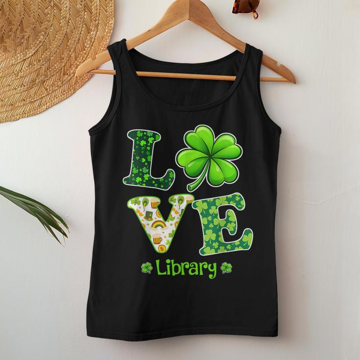 Love Shamrock Library St Patricks Day Teacher Women Tank Top Basic Casual Daily Weekend Graphic Personalized Gifts