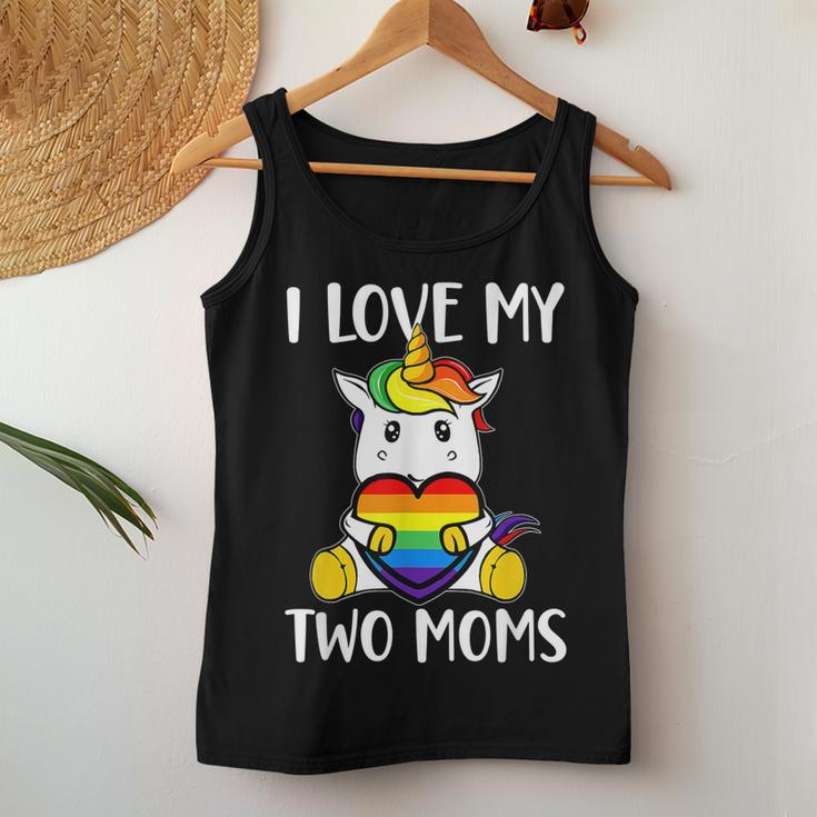 I Love My Two Moms Cute Lgbt Gay Ally Unicorn Girls Kids Women Tank Top Unique Gifts