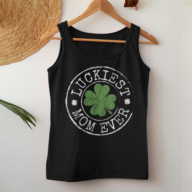 Luckiest Mom Ever Shamrocks Lucky Mother St Patricks Day Women Tank Top Basic Casual Daily Weekend Graphic Personalized Gifts