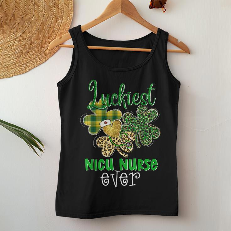 Luckiest Nurse Ever Nursing St Patricks Day Shamrock Leopard Women Tank Top Basic Casual Daily Weekend Graphic Funny Gifts
