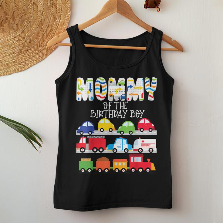 Mommy Of The Birthday Boy Train Cars Truck Emergency Vehicle Women Tank Top Basic Casual Daily Weekend Graphic Funny Gifts