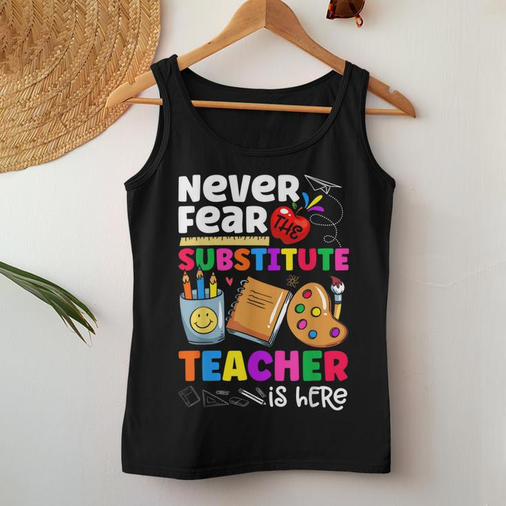 Never Fear The Substitute Teacher Is Here Funny Teacher Women Tank Top Basic Casual Daily Weekend Graphic Personalized Gifts