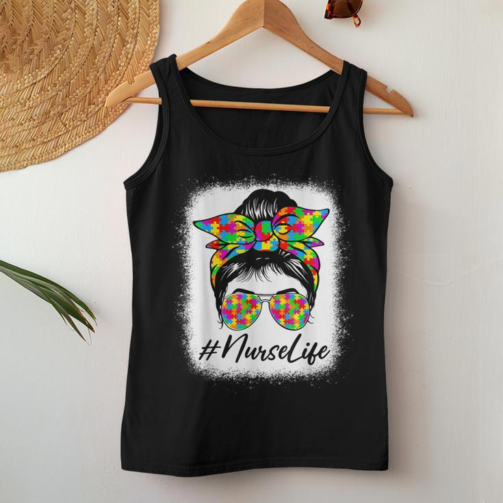 Nurse Messy Bun Women Supporting Autism Awareness Month Women Tank Top Unique Gifts
