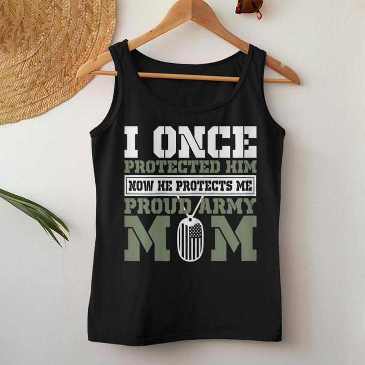 I Once Protected Him Now He Protects Me Proud Army Mom Women Tank Top Unique Gifts