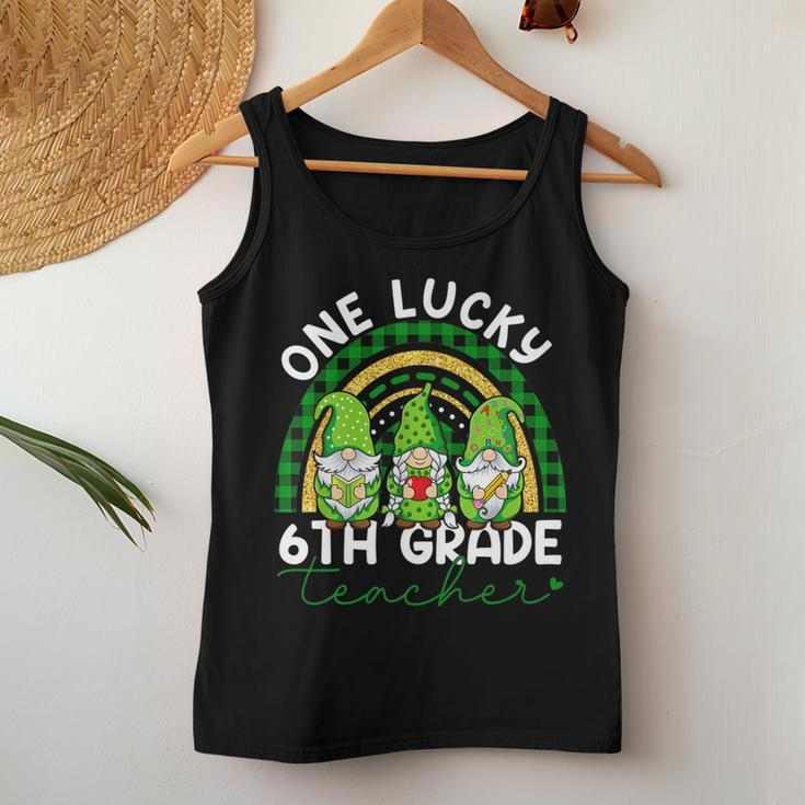 One Lucky 6Th Grade Teacher Gnomes St Patricks Rainbow Women Tank Top Basic Casual Daily Weekend Graphic Funny Gifts