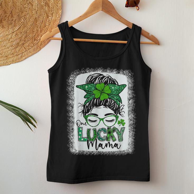 One Lucky Mama St Patricks Day Messy Bun Leopard Bandana Women Tank Top Unique Gifts