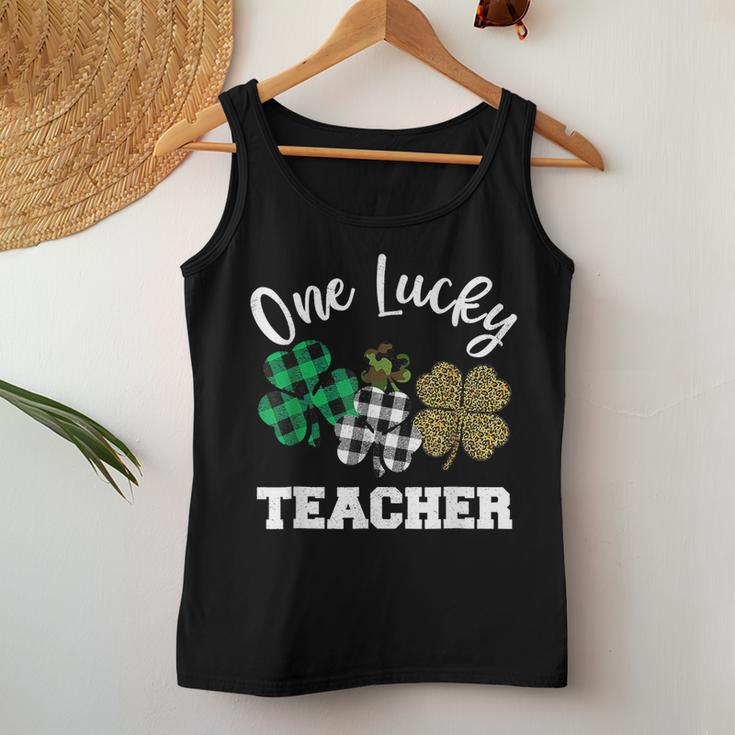 One Lucky Teacher Shamrock Leopard Plaid St Patricks Day Women Tank Top Basic Casual Daily Weekend Graphic Personalized Gifts