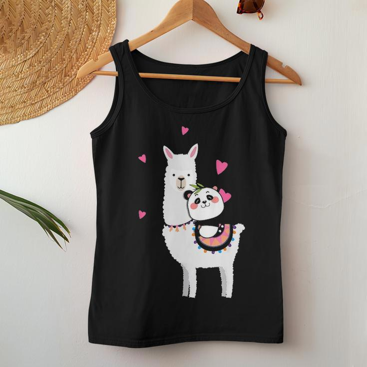 Panda Riding Llama Best Friends Alpaca Animal Lover Gift Women Tank Top Basic Casual Daily Weekend Graphic Funny Gifts