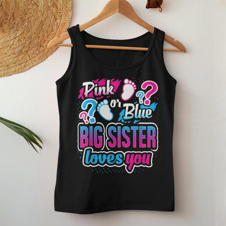 Pink Or Blue Big Sister Loves You Gender Reveal Baby Shower Women Tank Top Basic Casual Daily Weekend Graphic Funny Gifts