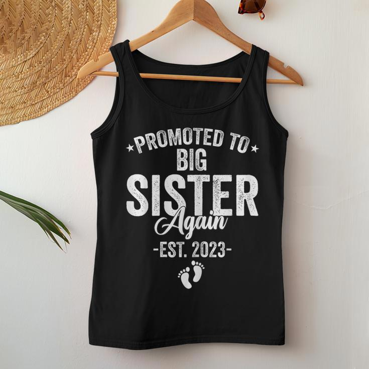 Promoted To Big Sister Again 2023 Baby Announcement Siblings Women Tank Top Unique Gifts