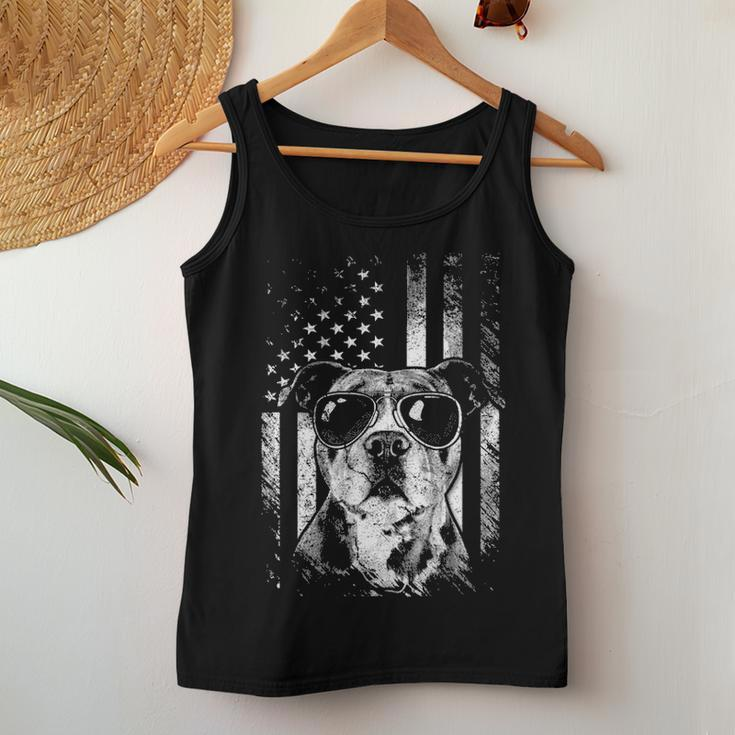 Proud American Pit Bull Dog Funny Pitbull Dad Mom Gifts Women Tank Top Basic Casual Daily Weekend Graphic Funny Gifts