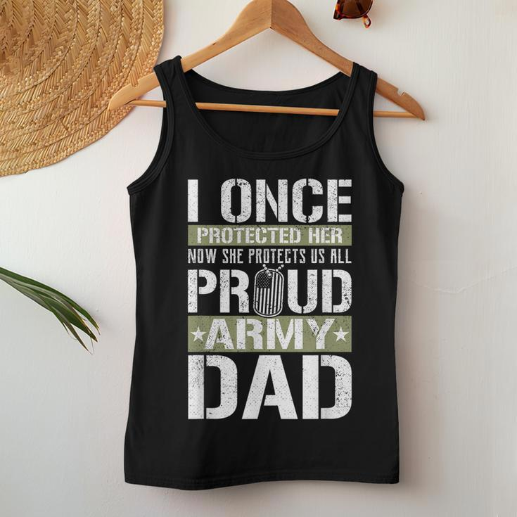 Proud Army Dad Support Military Daughter Women Tank Top Basic Casual Daily Weekend Graphic Funny Gifts