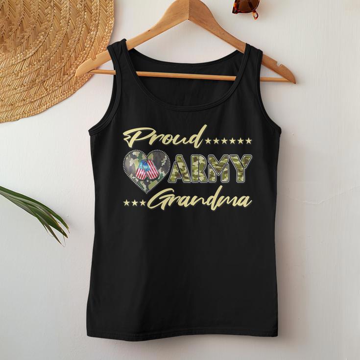 Proud Army Grandma Us Flag Dog Tag Military Grandmother Gift Women Tank Top Basic Casual Daily Weekend Graphic Funny Gifts