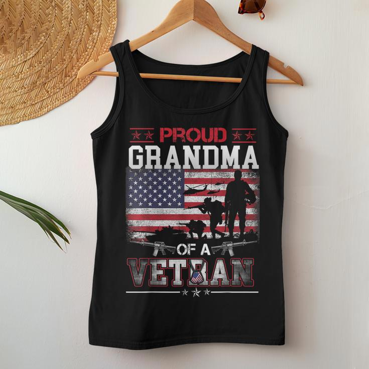 Proud Grandma Of A Veteran Us Flag Military Veterans Day Women Tank Top Basic Casual Daily Weekend Graphic Funny Gifts