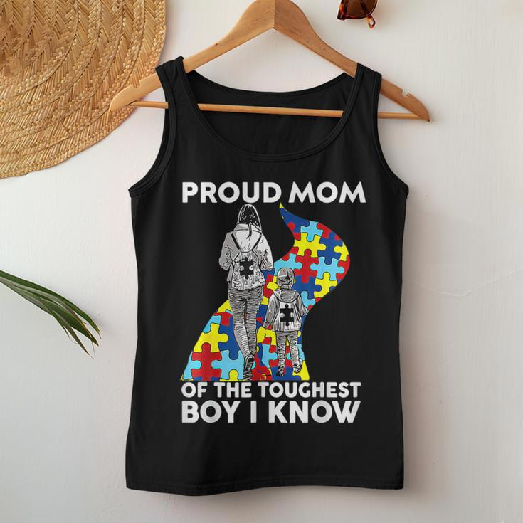 Proud Mom Of The Toughest Boy I Know Autism Awareness Women Tank Top Unique Gifts