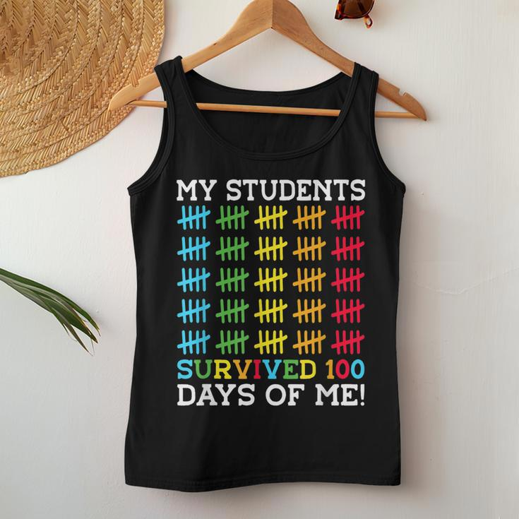 Retro My Students Survived 100 Days Of Me Funny Teacher Women Tank Top Basic Casual Daily Weekend Graphic Funny Gifts