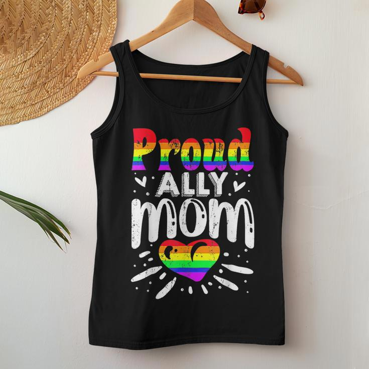 Retro Proud Ally Mom Rainbow Heart Lgbt Gay Lesbian Pride Women Tank Top Unique Gifts