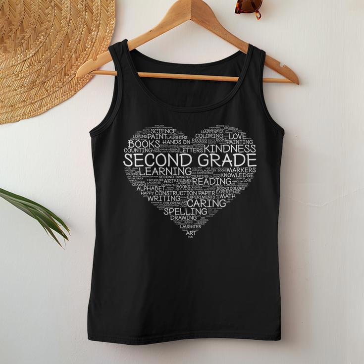 Second Grade Word Heart 2Nd Grade Student & Teacher Women Tank Top Basic Casual Daily Weekend Graphic Funny Gifts