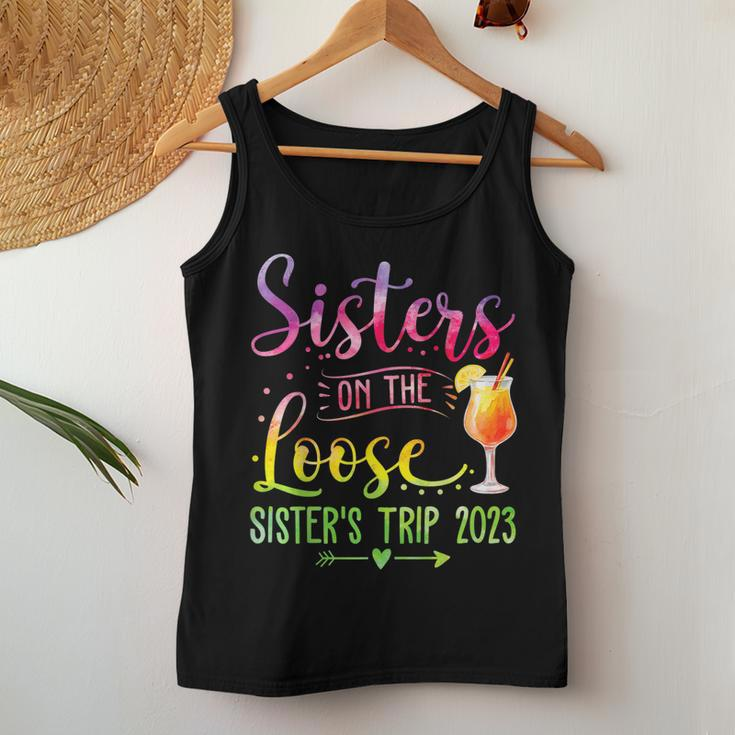 Sisters On The Loose Tie Dye Sisters Weekend Trip 2023 Women Tank Top Basic Casual Daily Weekend Graphic Personalized Gifts