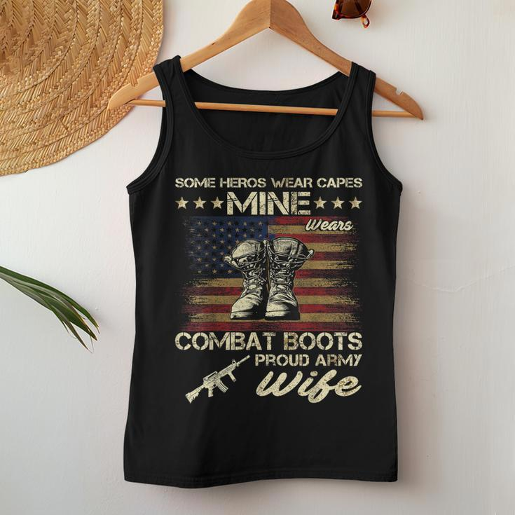 Some Heros Wear Capes Mine Wears Combat Boots Army Wife Women Tank Top Basic Casual Daily Weekend Graphic Funny Gifts