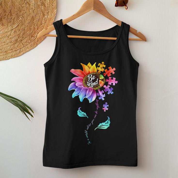 Sunflower Autism Awareness Be Kind Puzzle Mom Support Kids Women Tank Top Unique Gifts