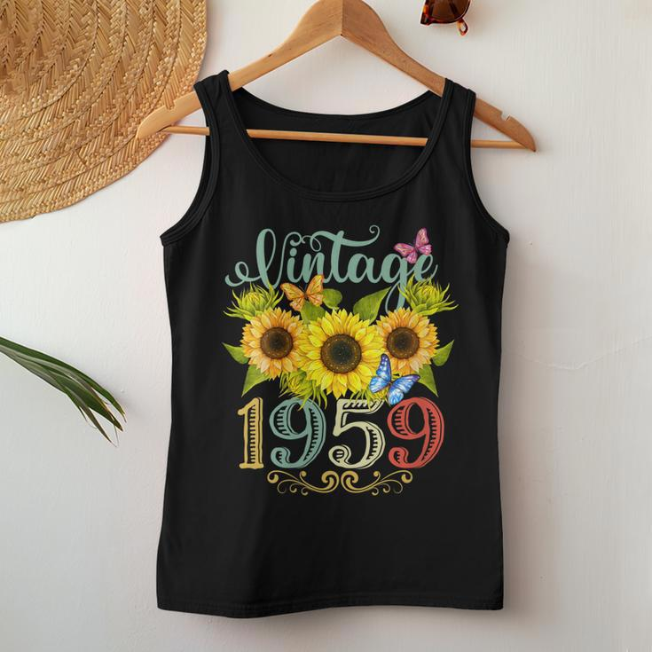 Womens Sunflower Floral Butterfly Vintage 1959 64Th Birthday Women Tank Top Unique Gifts