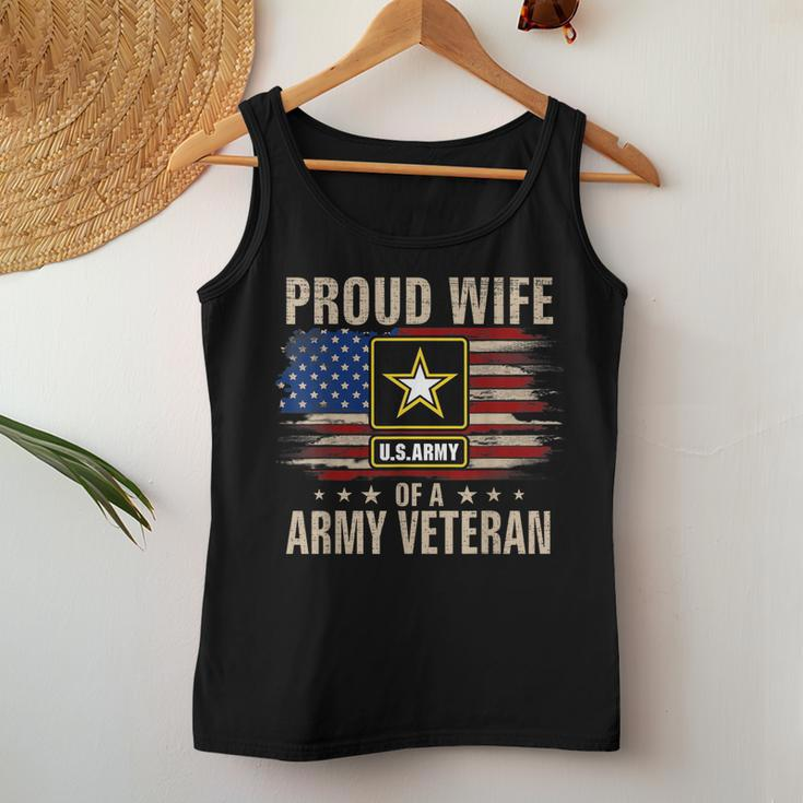 Vintage Proud Wife Of A Army Veteran With American Flag Women Tank Top Basic Casual Daily Weekend Graphic Funny Gifts