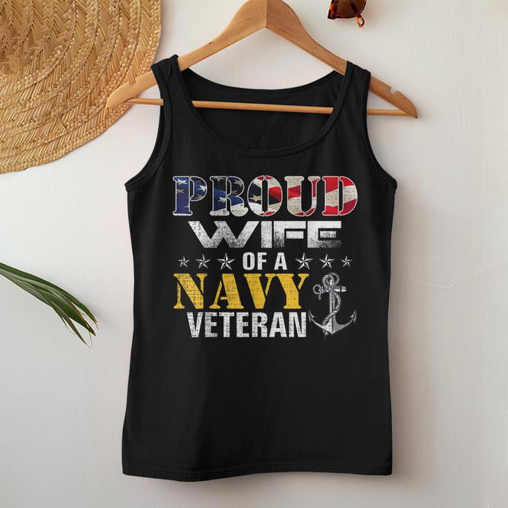 Vintage Proud Wife Of A Navy For Veteran Gift Women Tank Top Basic Casual Daily Weekend Graphic Funny Gifts