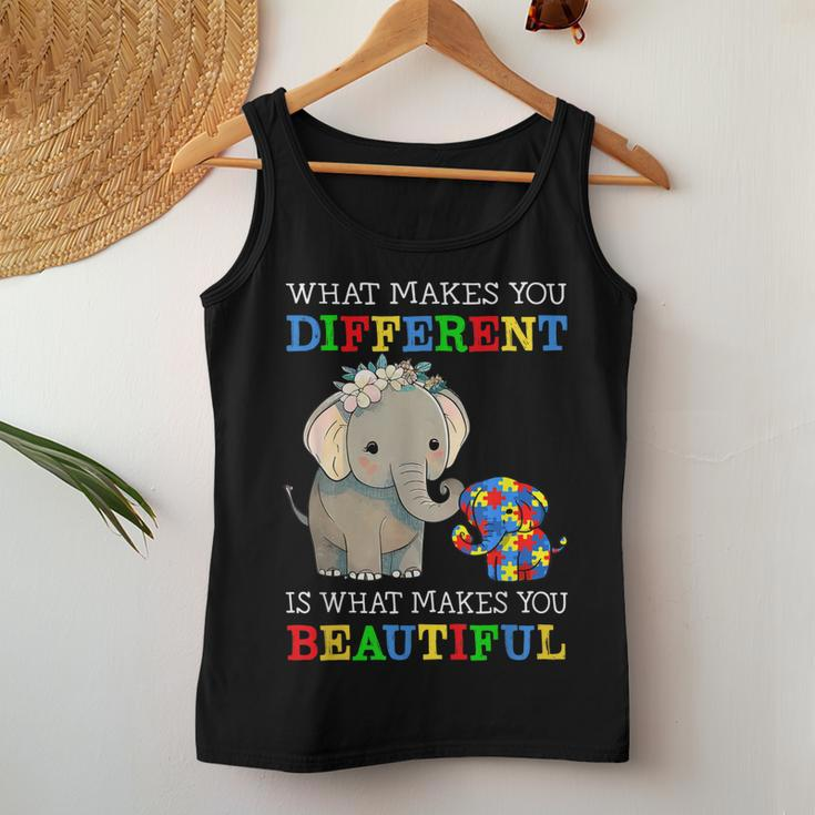 What Makes You Different Elephant Mom Autism Awareness Women Tank Top Basic Casual Daily Weekend Graphic Personalized Gifts