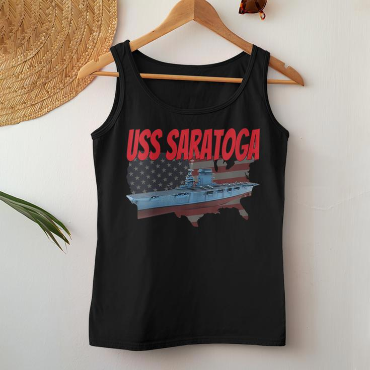 Womens Aircraft Carrier Uss Saratoga Cv-3 Veteran Grandpa Dad Son Women Tank Top Basic Casual Daily Weekend Graphic Funny Gifts