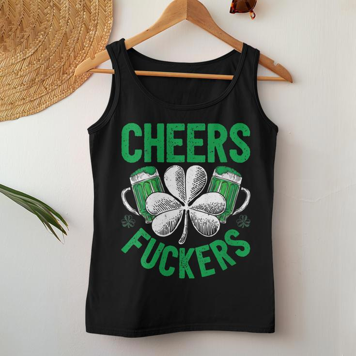 Womens Cheers FuckersSt Patricks Day Men Drinking Beer   Women Tank Top Basic Casual Daily Weekend Graphic Personalized Gifts
